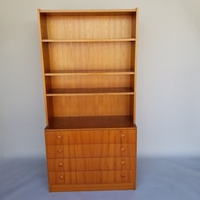 Teak 2 piece Belgium bookcase with 4 lower drawers approx. 72"H 36"W 16"D