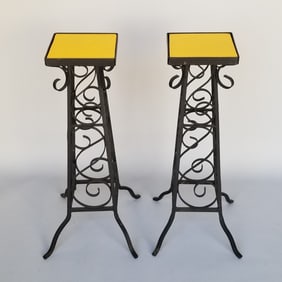 2 mid-century iron plant stands- 30 1/8"H 15 1/4"W 13 1/4"D