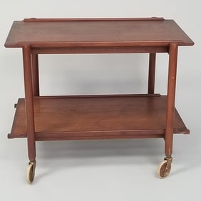 Mid-century teak bar cart with sliding top (some scratches) 23 1/4"H 29 1/2"W 20"D