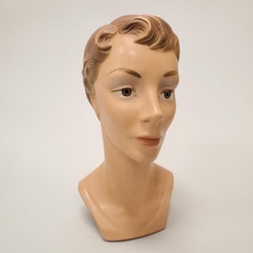 Vintage Deco composition millinery mannequin head- 14"H 7 1/4"W 8 1/2"D