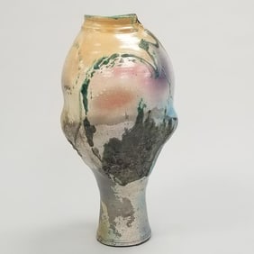 Christopher Heede large raku signed vase- 26"H 13"W