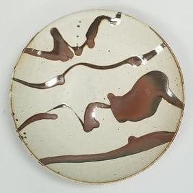 Warren Mackenzie large platter with brown glaze design not stamped- 3 1/4"H 19"D
