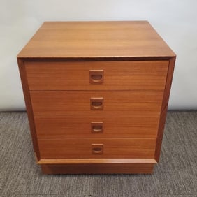 Danish teak small 4 drawer stand (some edge wear) 23 1/4"H 20"W 19 5/8"D