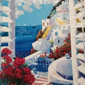 Barbara McCann signed & numbered serigraph 179/225 "View to Santorini" with COA Merrill Chase