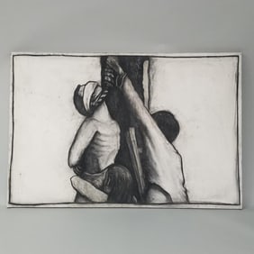 Large Wolfgang Jasper large charcoal painting on canvas "The Deposition" 1986- 48"H 72"W