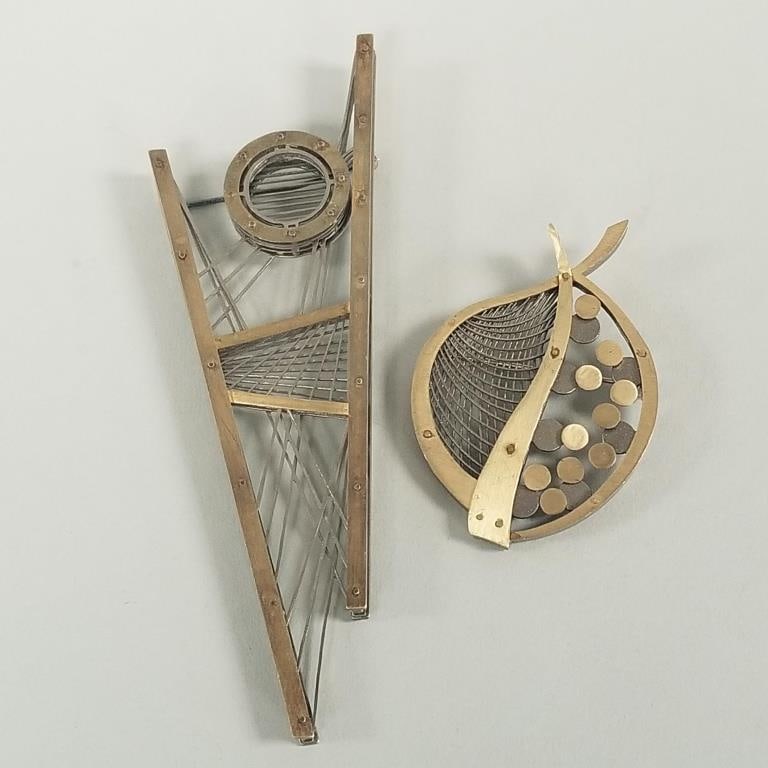 2 E. Douglas Wunder mixed metal artisan brooches: 4 3/4" longest (1 of 15)