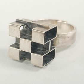Finnish sterling silver modernist ring: adjustable size, 1/2"W