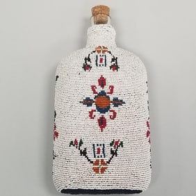Native American beaded bottle: Paiute? - 8 3/4"H 4"W 2"D (replaced cork)