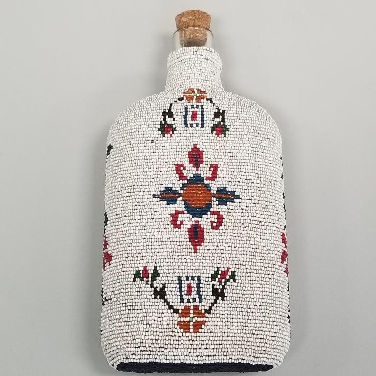 Native American beaded bottle: Paiute? - 8 3/4"H 4"W 2"D (replaced cork) (1 of 14)