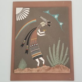 Navajo sand painting "Herb Man" signed Judy Lewis verso- 24"H 18 1/4"W 1"D
