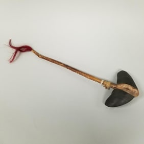 Native American hoof rattle w/ leather trim- 25"L 6 5/8"W 2 1/4"D
