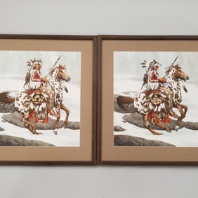 Set 2 Bev Doolittle pencil signed & #'d prints: "Guardian Spirits" #5237/13,238 29 3/4"H 26 3/4"W