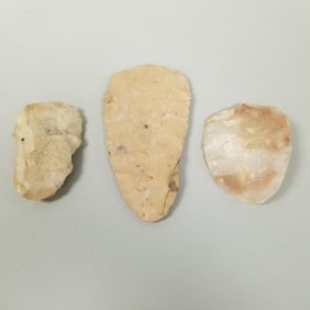 3 large Native American style stone scrapers- 8" x 4" largest