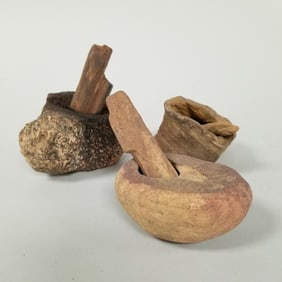 3 Native American style stone paint pots- 3 1/2" largest