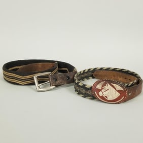2 vintage woven horsehair belts- 42" total length longer