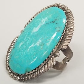 Signed Simplicio Southwest slab turquoise & sterling silver cuff bracelet- 5.5toz, 4 1/8"W, 2 1/2"
