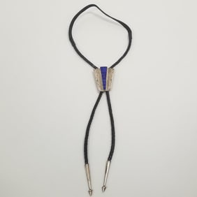 Ray Tracey Knifewing sterling silver & lapis bolo tie- 2 3/4"L slide, 22 1/2" total length