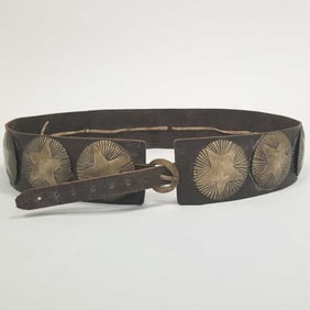 Vintage handmade Western style belt w/ 2 1/2" star medallions- 46"L total length