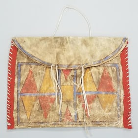 Native American painted parfleche flat case w/ wool trim- 19 1/2"L 15"W (some moth damage, leather