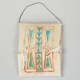 Native American painted parfleche small envelope- 11 1/2"L 9 1/4"W 3 1/2"H