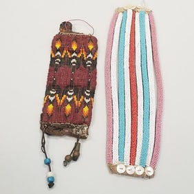 2 Native American style beaded wrist bands- 11" x 3 3/4" largest