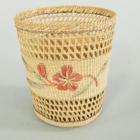 Vintage Aleut open weave basket- 3 1/4"H, 2 3/4" diameter