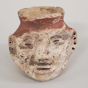 Antique Mezo-American face effigy pot- 2 3/4"H 3"W