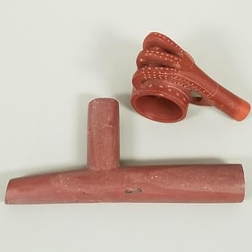 2 carved catlinite pieces: pipe bowl & claw napkin ring- 6 1/2" x 3" larger