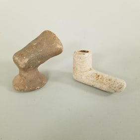 2 pre-historic style pipe bowls- 3" x 2" larger