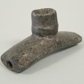 Antique carved stone platform pipe- 2"H 3 3/4"L 1 1/2"D