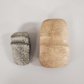 2 Native American stone axe heads- 5" x 3 1/4" larger
