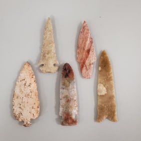 5 Native American stone points/ arrowheads- 5" largest