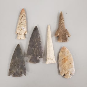 6 Native American stone points/ arrowheads- 4" largest