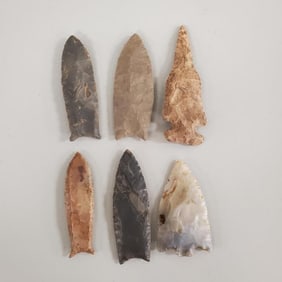 6 Native American stone points/ arrowheads- 4 1/2" largest
