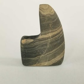 Native American geniculate banded slate ornament- 2 3/4" x 2"