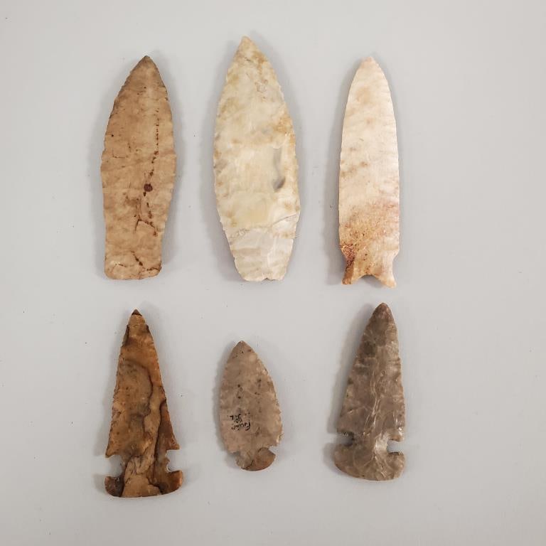 6 Native American stone points assorted shapes, sizes & ages- 5 1/2" longest (1 of 7)