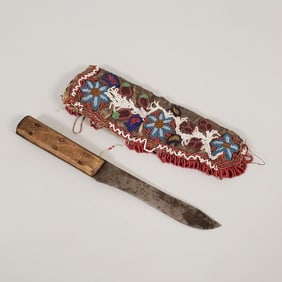 Antique Native American beaded sheath w/ a knife- 9"L sheath