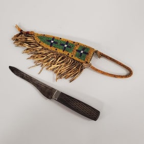 Native American fully beaded sheath w/ a knife- 9"L sheath