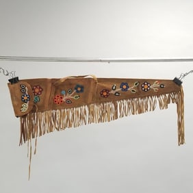 Beaded leather long gun case w/ fringe- 39"L
