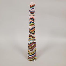 Vintage Navajo beaded bottle w/ stopper- 19"H 3" diameter