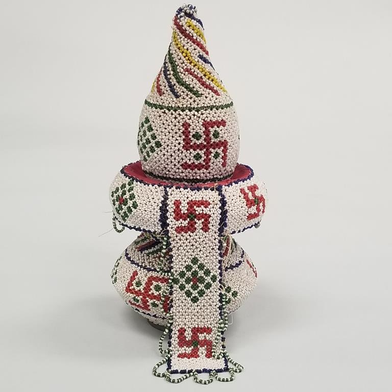 Diwali 3-pc. beaded wedding? ceremonial set: 8"H 4 3/4"D OD when stacked (some bead losses) (1 of 15)