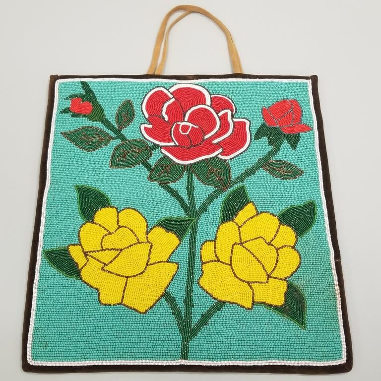 Large beaded floral motif flat bag- 16"H 15"W not incl handles (1 of 12)