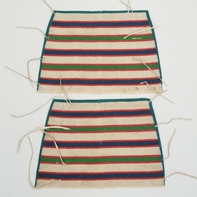 Pair Native American beaded armband/ cuffs (?) with leather ties- 14 1/2" x 10" (minor bead losses)