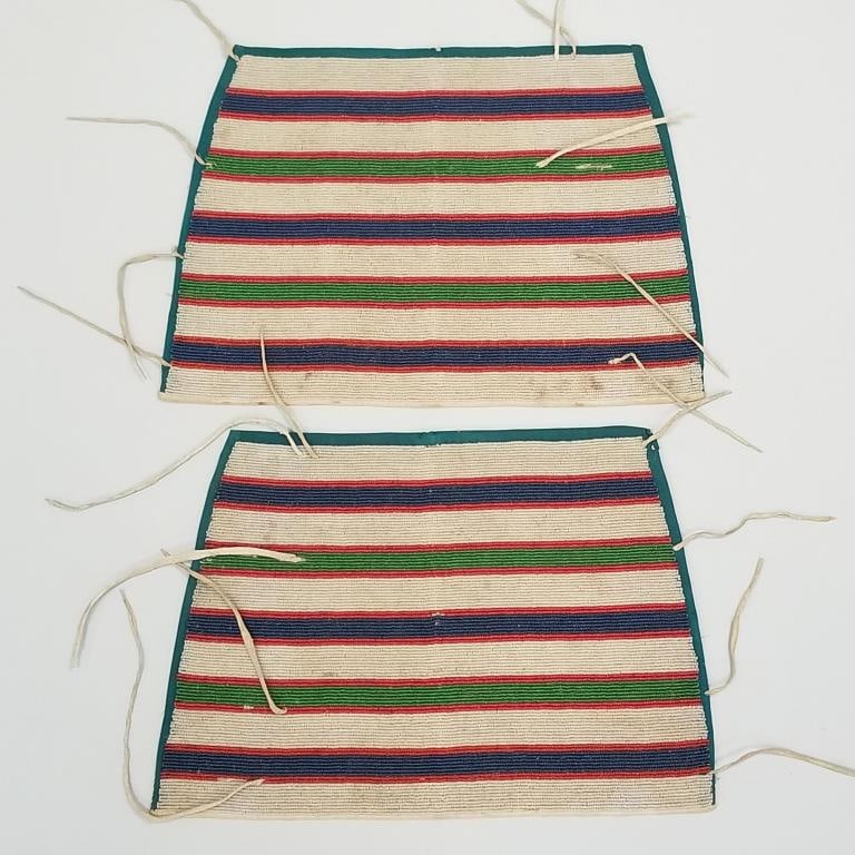 Pair Native American beaded armband/ cuffs (?) with leather ties- 14 1/2" x 10" (minor bead losses) (1 of 15)