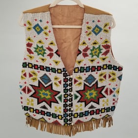 Vintage beaded vest- 19" chest 22"L (minor bead loss)