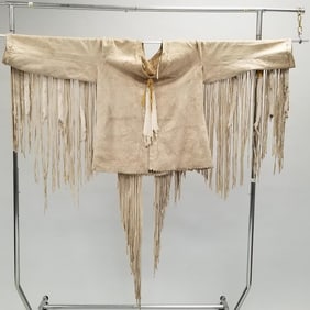 Fringed buckskin shirt with ermine accents- approx. 25" chest 20"L not including fringe (as seen-