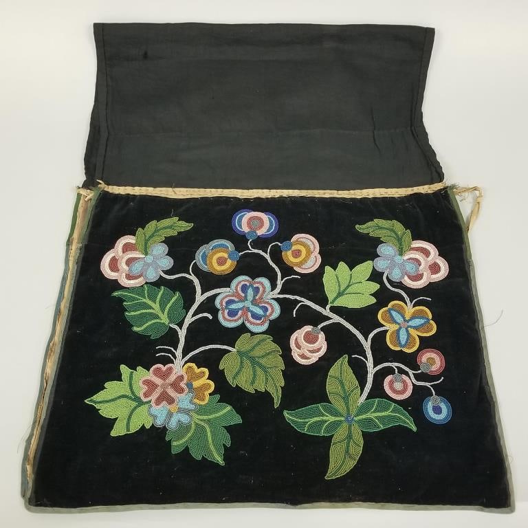 Old Native American beaded velvet breech cloth overall length 58", 20 1/4"W (minor bead loss 1 panel (1 of 13)