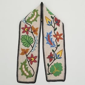 Old Native American beaded cloth panel- 42 1/2" x 5 3/4" (some bead & cloth edging losses)