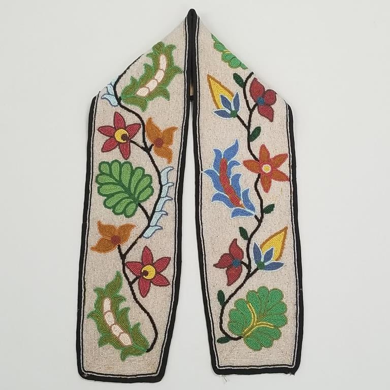 Old Native American beaded cloth panel- 42 1/2" x 5 3/4" (some bead & cloth edging losses) (1 of 10)