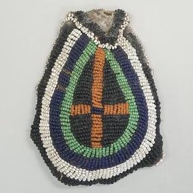 Old Native American beaded leather shot ? bag- 5 1/4" x 3 3/4" (as seen holes, some bead losses)